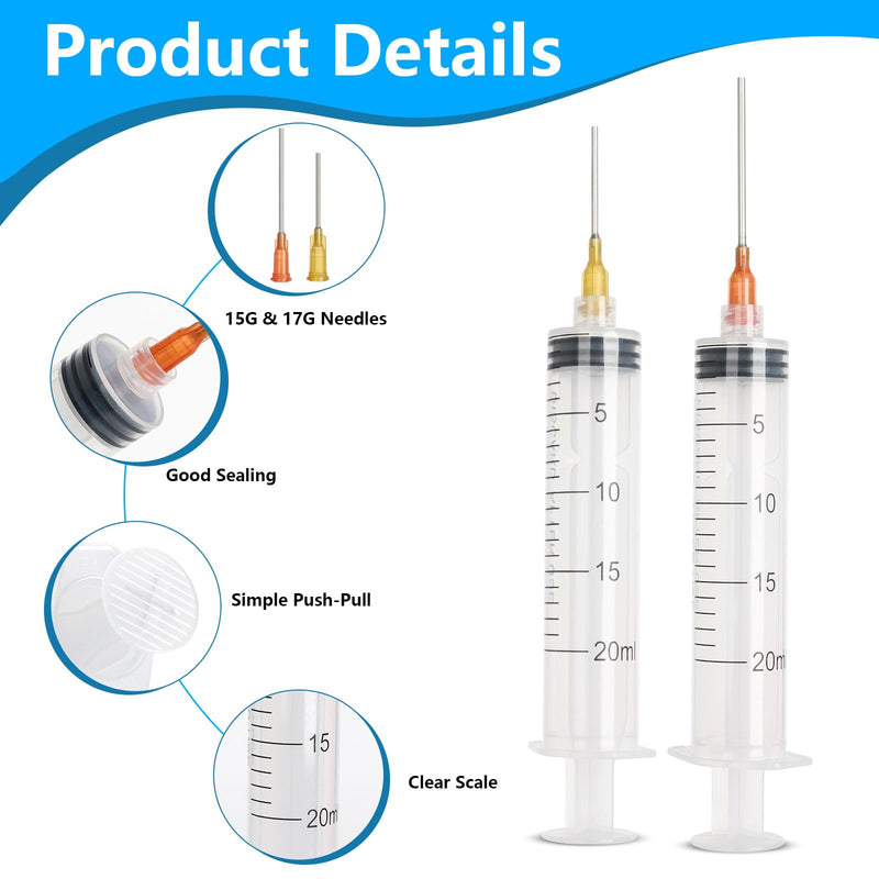 [Australia - AusPower] - Pack of 10 Syringes 20 ml, Syringe with Blunt Needle, Plastic Syringe, Dosing Syringe, Colostrum Syringe, Injection Syringe, for Laboratory, Industrial, Liquid Measurement, DIY Craft Refill Glue 