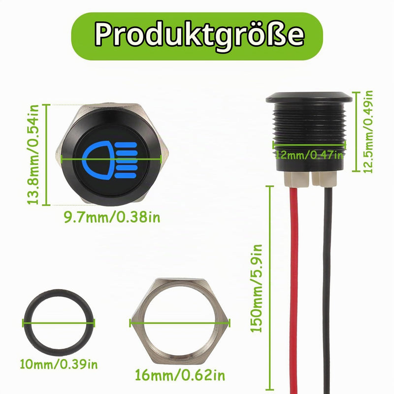 Pack of 4 12mm Waterproof Signal Light LED Indicator Light, DC 12V/24V LED Metal Indicator Light with 150mm Cable for Motorcycles Cars Trucks Tractors RV ATV 4pcs