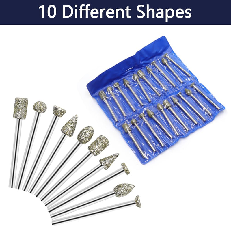 [Australia - AusPower] - Aoyswuz 20 Piece Diamond Grinding Point Set 1/8 Inch Shank Rotary Cutter Drill Milling Tool Set, Diamond Cutter Set for Grinding, Engraving 