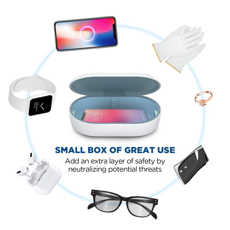 [Australia - AusPower] - UV Light Sanitizer Box, Portable Phone Sanitizer with Aroma Diffuser, Fast Charging for Smart Phone, UV Sterilizer Box for Cell Phone, Jewelry, Watches, Glasses-Blue Blue 