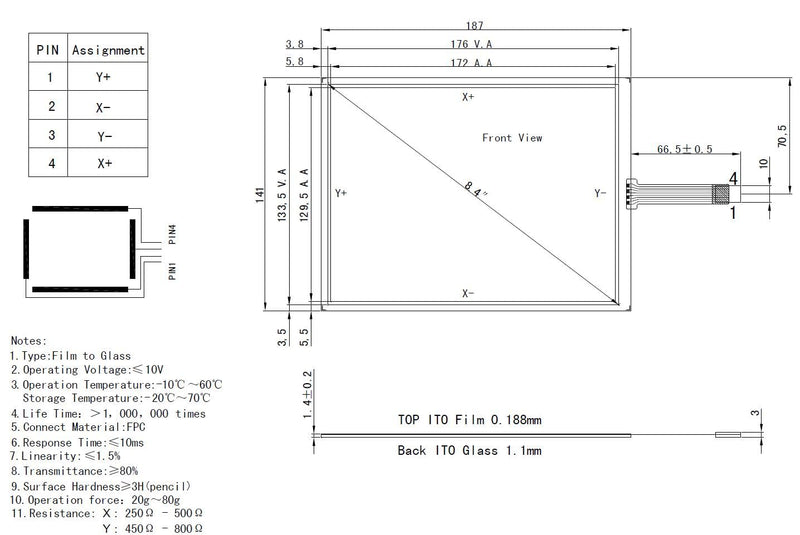 [Australia - AusPower] - VSDISPLAY 8.4" 4 Wire resistive Touch Screen with USB Controller for 8.4 inch 800x600 LCD Panel 