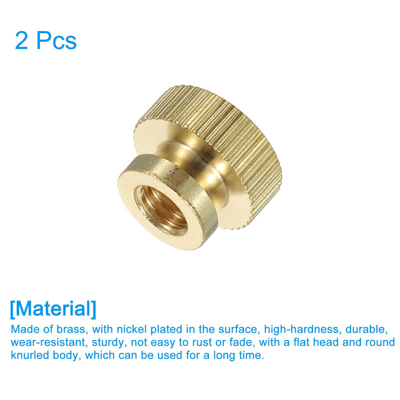 [Australia - AusPower] - uxcell Knurled Thumb Nuts, 2Pcs M6 x D14mm x H11mm Brass High Head Blind Hole with Collar High Head Blind Hole Round Knobs Fasteners for 3D Printer Parts, Machine Tools 2 