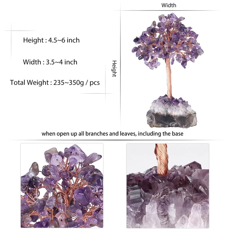 Natural Healing Stones Crystal Tree on Amethyst Druzy Base Bonsai Tree of Life for Health and Luck Healing, Home Office Indoor Outdoor Decor, Amethyst #5- Amethyst
