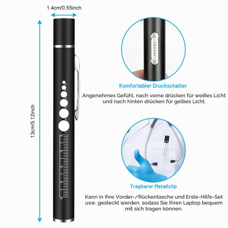 flintronic Pupil Light Medicine, Diagnostic Light Nurse Emergency Service Accessories, with Pupil Meter & Ruler, Rechargeable USB LED Pen Lamp for Nurses, Students, Doctors | 2 Modes Hidden USB Charging with Pupil Meter and Clip for Various Purposes, P...