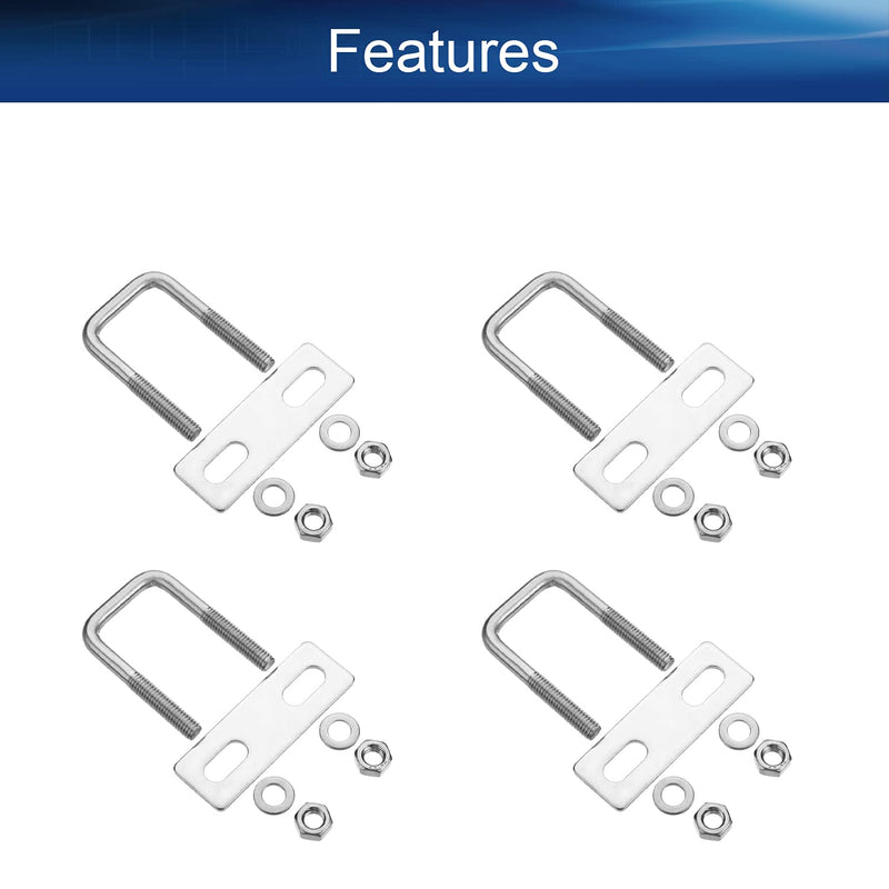 [Australia - AusPower] - Yinpecly 4Pack Square U-Bolts 1"(25mm) Inner Width 304 Stainless Steel U-Bolts M6 with Washers and Nuts for Automobiles Trailer, Ski Boat, or Sailboat Trailer, M6x25x50mm 25x50mm(W*L) 