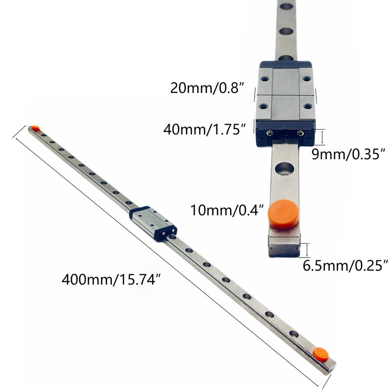 [Australia - AusPower] - 2PCS MGN9H mini Linear Guide Rail, 400mm Linear Sliding Guide Rail with MGN9H Sliding Block, Suitable for 3D Printers and CNC Machines, Medical Equipment, Automation Equipment, etc 4 2pcs MGN9H+2pcs 400mm Linear Guide Rail 