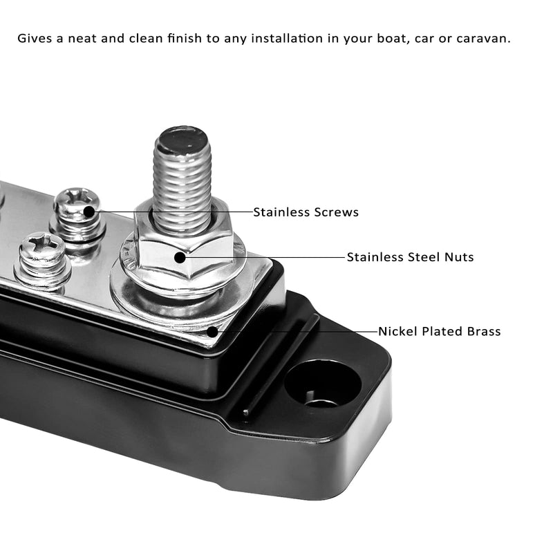 RECOIL BBPG5 Busbar Positive and Negative 2 x 5/16” Studs and 8 x #8 Screw Terminals Power Distribution Block with Ring Terminals Discrete Two Sets of 1x5/16" Studs & 4 Screws