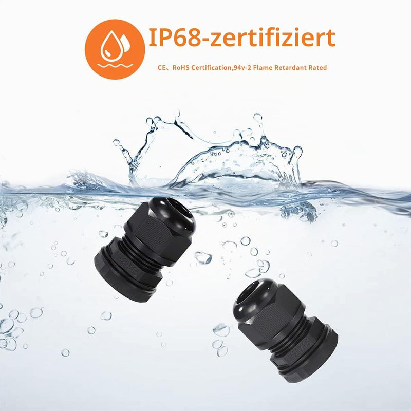 Meccion M20 Cable Gland Pack of 10 Waterproof IP68 Nylon Cable Connector with Lock Nut and Washer, Suitable for 7 mm - 12 mm Cable