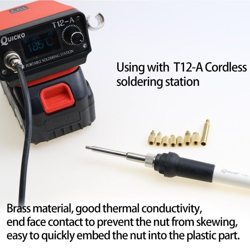 [Australia - AusPower] - Quicko Heat Set Insert Tool M2 M3 M4 M5 M6 M8 Hot Melt Brass Knurled Nut Embedded Insertion Tip Adapter Kit 3D Printed Parts Install for T12 Soldering Iron 