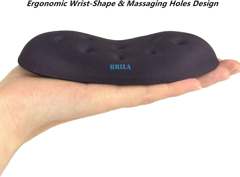 [Australia - AusPower] - BRILA Ergonomic Memory Foam Mouse Wrist Rest Support Pad Cushion for Computer, Laptop, Office Work, PC Gaming - Massage Holes Design - Wrist Pain Relief (Black Mouse Wrist Rest) Black Mouse Wrist Rest 