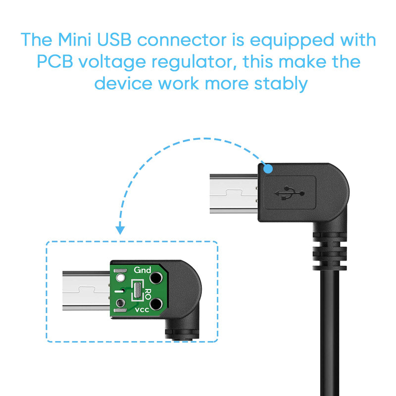 [Australia - AusPower] - Dash Cam Power Cord,11.5ft Long Mini USB Charging Cable for Garmin Nuvi GPS Mirror Cam,USB to Mini USB Car Camera Charger Wire 90 Degree Right Angle Mini-B Cord Adapter,Charger Cable for Garmin GPS 