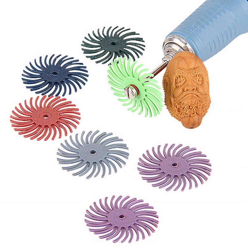 Mesee 18-Piece 25 mm Mixed Grit Detail Sanding Brush Set, Grinding Brush Gap Polishing Disc Assortment Kit, Radial Bristle Disc Set for Rotating Tools Deburring Polishing, 80/120/220/400/600/1000