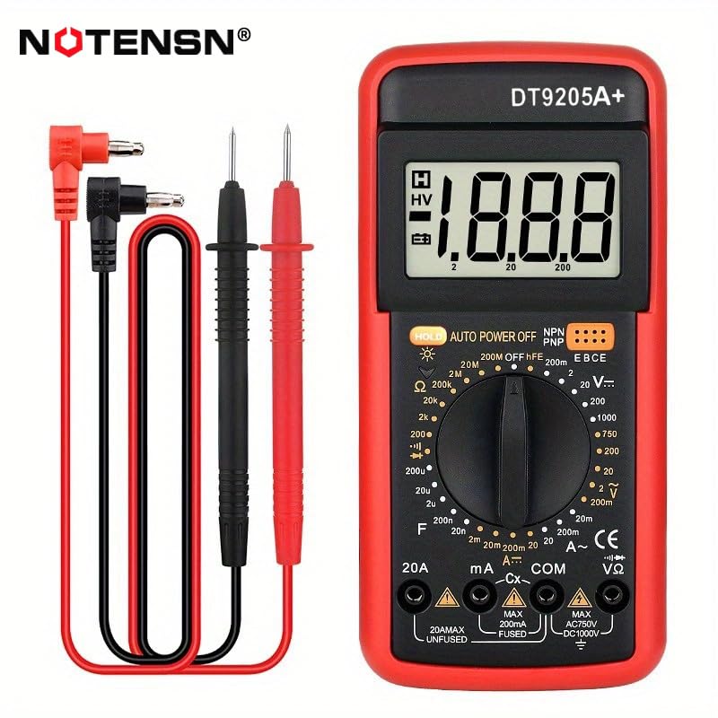 [Australia - AusPower] - DT9205A+ Digital Multimeter, 1000V True RMS Auto-Ranging Voltmeter, Professional Electrician Tools with Temperature/Diode/Continuity Test, Anti-Burn & Full Protection for Home/Car/Industrial Use 