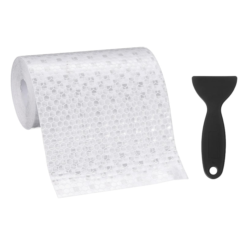 PATIKIL Reflective Tape, (16.4 ft x 3.94 Inch,Pure White) (1Set) Night Safety Sticker Adhesive Waterproof Warning Outdoor with Black Scraper, Suit for - Trailer/Trucks/Bike Pure White 16.4 Ft x 3.94 Inch