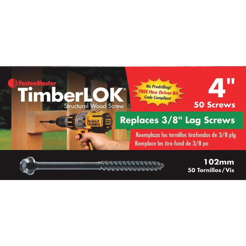 FastenMaster FMTLOK04-50 4 Screws Steel Hex Head 50 / Box, Black, Count