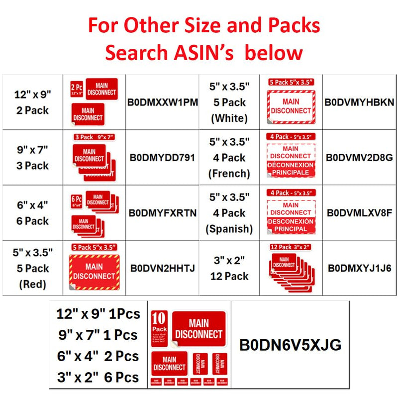 12 Pack 3" x 2" Main Disconnect Sticker Outdoor Laminated Electrical Label Notice Emergency Sign Symbol Decal Marker Vinyl 3x2 2x3 inches Vinyl Waterproof 3" x 2" MD