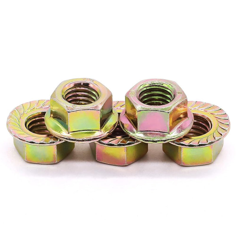 [Australia - AusPower] - M10-1.5mm Serrated Flange Hex Nuts Lock Nuts Locknuts 10 PCS, Yellow Zinc Plated, Full Thread, DIN6923 M10-1.5 