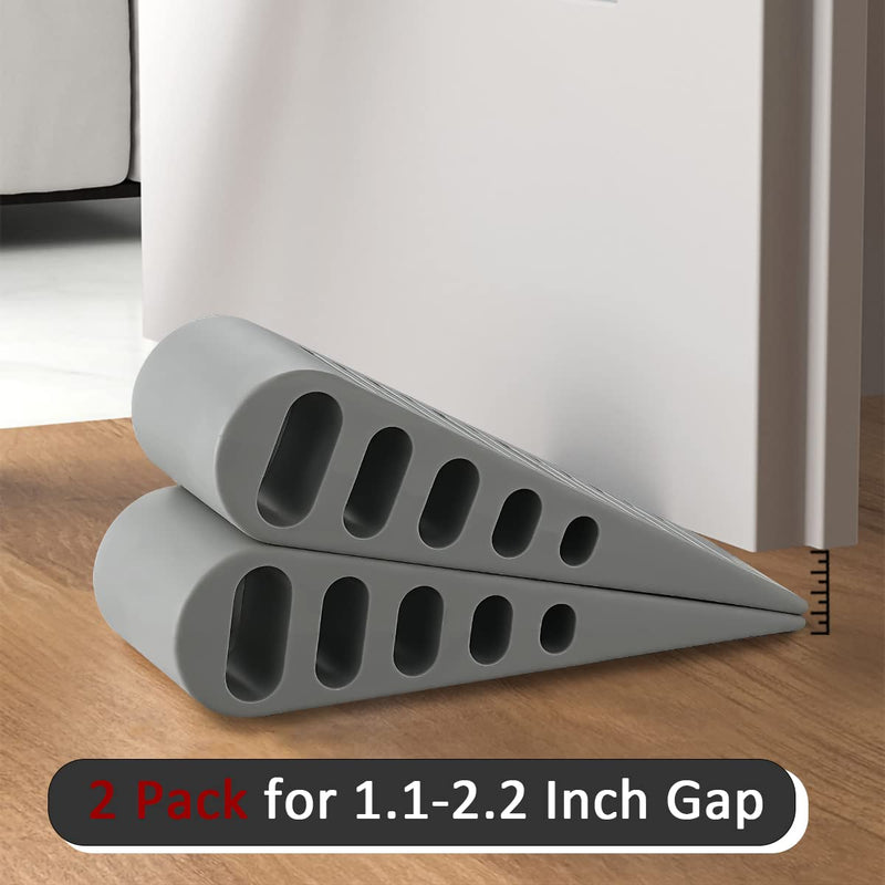 [Australia - AusPower] - JQK Rubber Door Stopper Wedge, Grey 2 Pack Soft TPR Premium Door Stops for Bottom of Heavy Duty Door on Tile, Concrete, Carpet, Wooden Floor, DSB61-GY-P2 Gray 