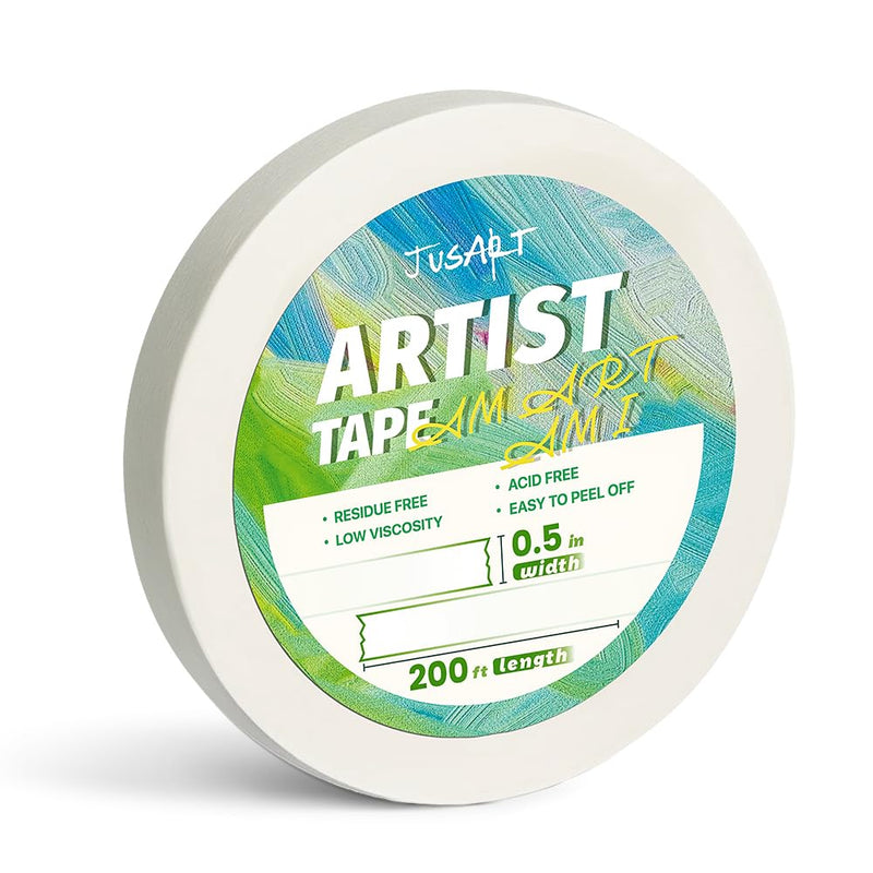 JusArt Artist Tape for Watercolor Paper, 1/2 inch Wide 200FT Long, White Art Tape for Masking, Drafting and Painting, Acid Free, Low Tack 0.5inch-1roll