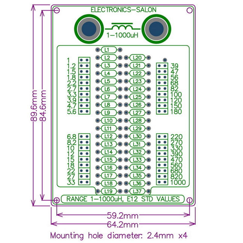 [Australia - AusPower] - Electronics-Salon 1uH to 1000uH E12 Standard 37 Values Programmable Inductor Board. 