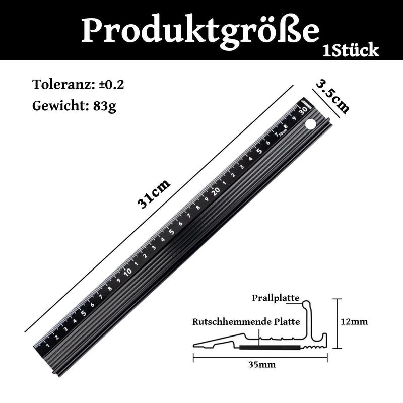 30 cm L-type cutting ruler made of aluminium alloy, non-slip metal measuring ruler with protective strip, precision ruler for cutting, drawing, measuring, carpentry, DIY