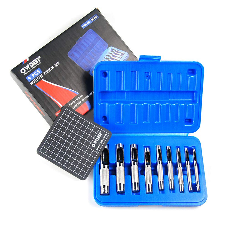 [Australia - AusPower] - 9 Pieces Hollow Punch Set (1/8"-1/2") with A Free Cutting MAT, Leather Hole Punch Set 1 9 Pieces 