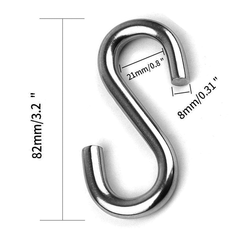 [Australia - AusPower] - ABSOK 5 Pcs S Hooks 304 Stainless Steel Heavy Duty S Hooks, 3.2 inches Long and 5/16 inches Thick,S Shaped Hanging Hook is Used to Hang Any Objects in hammocks, Swings, workshops or garages 