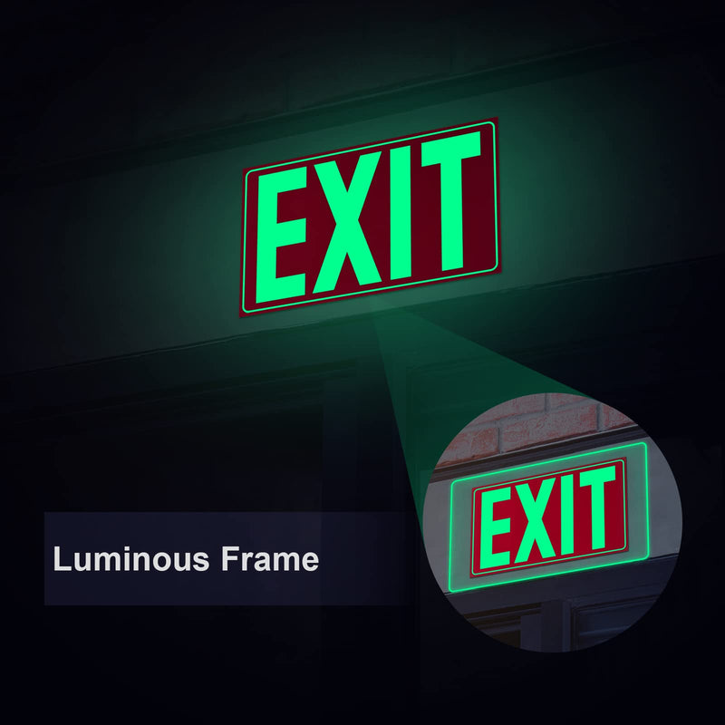[Australia - AusPower] - Glow In The Dark Photoluminescent Exit Sign Red - Adhesive Backing – UV Inks On Tear-resistant PVC - Non Electrical - Scratch Resistant -12 x 7 Inches For 50 Feet Visibility (2 Pack) 