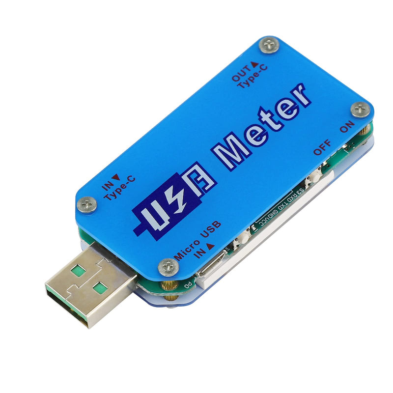 DROK USB Power Meter, DC 4-24V 5A LCD USB A&C Voltage Current Display USB Tester Multimeter, Test Speed of Charger Cables, Capacity of Power Bank, QC 2.0 3.0 Blue USB-A&USB-C Pro