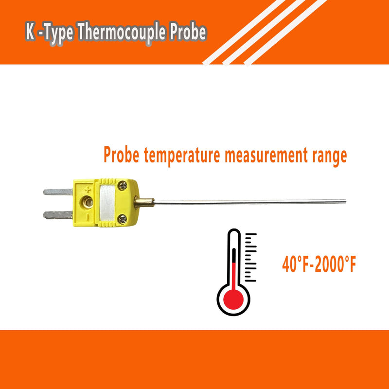 [Australia - AusPower] - 2 Packs TL3161K K -Type Thermocouple Probe Probe 4“-0.06” Measurement Range 40°F-2000°F 