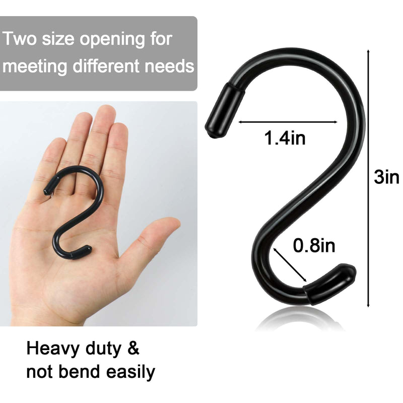 [Australia - AusPower] - 3 Inch 12 Pack Small S Hooks,Heavy Duty S Hooks for Hanging Plants,Vinyl Coated Non Slip S Hooks ,Black S Hooks Pot Rack Closet Hooks for Hanging Plants, Clothes, Kitchen Utensil, Pots, Pans, Bags ? 3 Inch-Black 