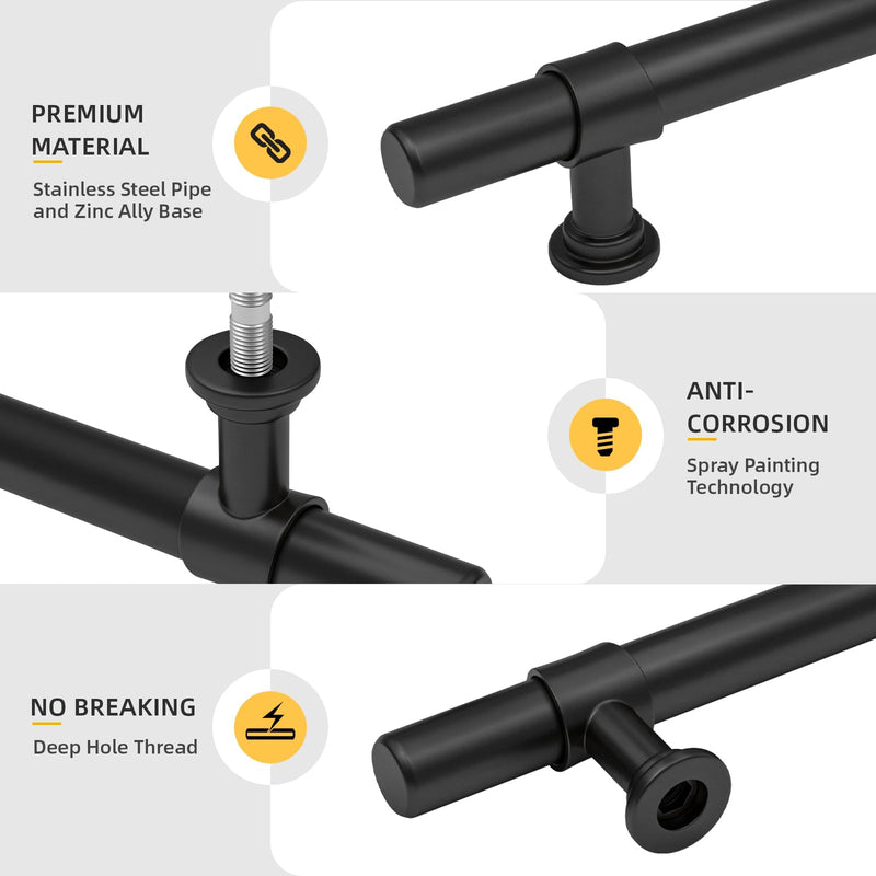 Goldenwarm Black Cabinet Pulls 10 Pack Kitchen Cabinet Handles - LST18BK160 Matte Black Drawer Pulls Modern Hardware Handles for Dresser Drawers 6.25 in Hole Center (160mm)