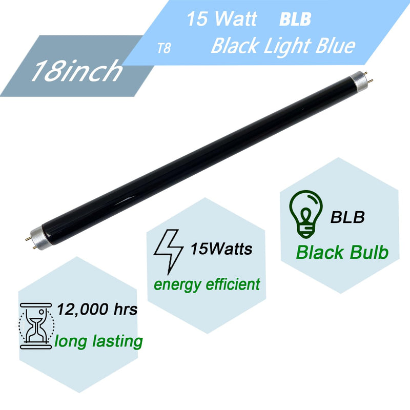 Flyercatch 15W F15T8/BLB Black Light Bulb, 18 inch T8 Linear Fluorescent Blue Tube, G13 2-Pin Base 4pack