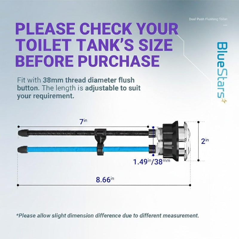 BlueStars 38mm Toilet Push Button Thread Diameter, Dual Push Flushing Toilet Water Tank Button - American Standard - Pack of 2
