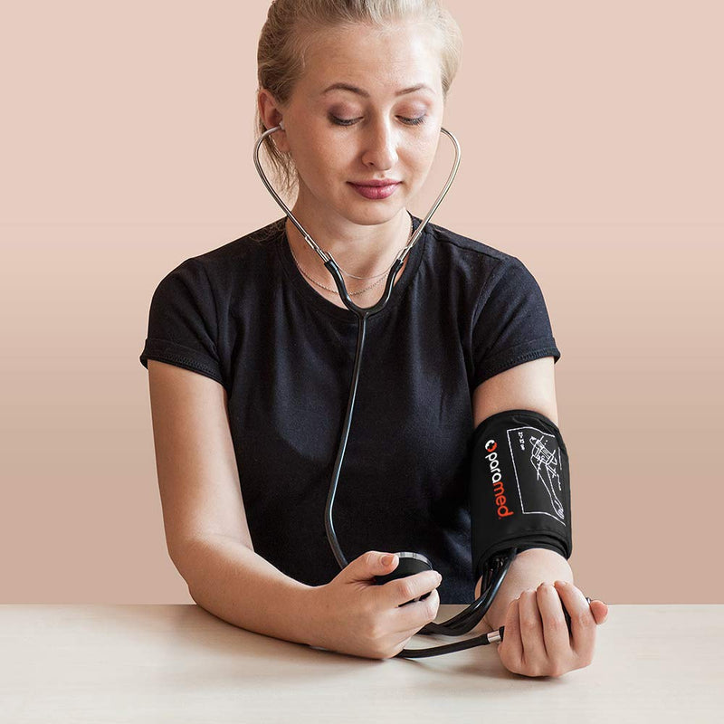 [Australia - AusPower] - PARAMED Aneroid Sphygmomanometer with Stethoscope – Manual Blood Pressure Cuff with Universal Cuff 8.7-16.5" and D-Ring – Carrying Case in The kit – Black 