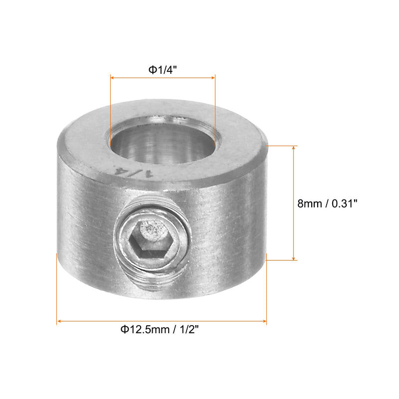 [Australia - AusPower] - 4pcs Shaft Collar 1/4" Bore 304 Stainless Steel Set Screw Shaft Collars, 1/2" OD, 1/3" Width, for Wheel Barrow Axle, Gearbox Assemblies, Machine Tools, Industry 