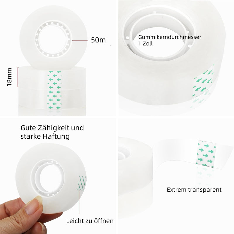 Transparent Tape, 16 Rolls Clear Tape Refills for Dispensers, 1800'' Extra Long Inviseble Tape, All Purpose Transparent Glossy Tape, Gift Wrapping Tape for Office/Home/School