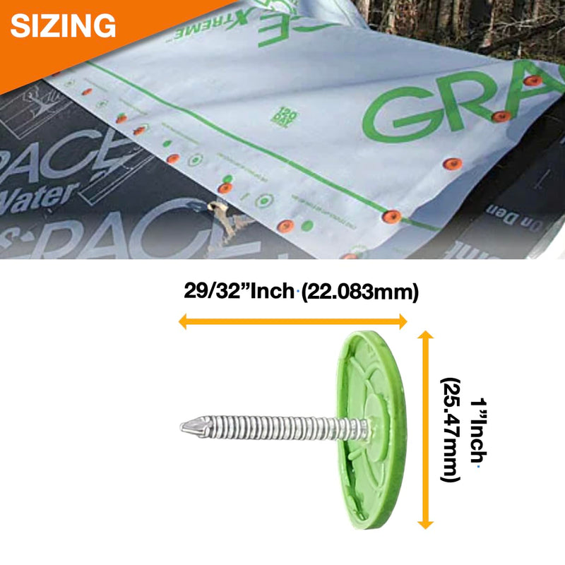 [Australia - AusPower] - 100 Pack - Lime Green Round Plastic Cap Nail 1 Inch Roofing Nails Galvanized Tar Paper Nails for House Wrap Fastening Foam Board Roofing Felt Insulation Film MLV Quiet Noise Barriers (100) 100 