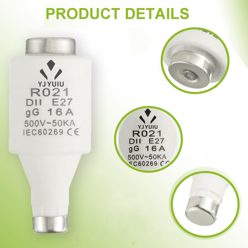 [Australia - AusPower] - 10 x R021 DII E27 Ceramic Fuse Inserts 16A 500V 50ka gG 