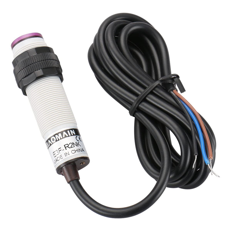 [Australia - AusPower] - Baomain Photoelectric Sensor E3F-R2NK Retroreflective Optical Sensor Switch DC 10-30V NPN NO Sensing Distance 2m with Reflector Panel 