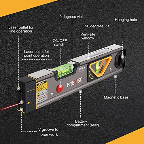 Prexiso 2-in-1 laser level with 12-inch magnetic spirit level and light for precise leveling and alignment