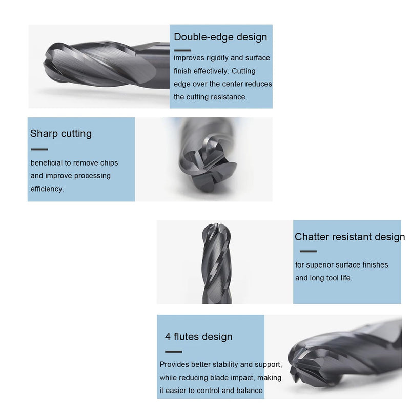 [Australia - AusPower] - 1/8" Extra Long Carbide Ball Nose End Mill for Alloy Steels/Hardened Steels, 3" Overall Length End Mill Bits, 4 Flute HRC 55 Deg AlTiN Coating, CNC Router Bits (1 Pieces) 1/8" Extra Long 