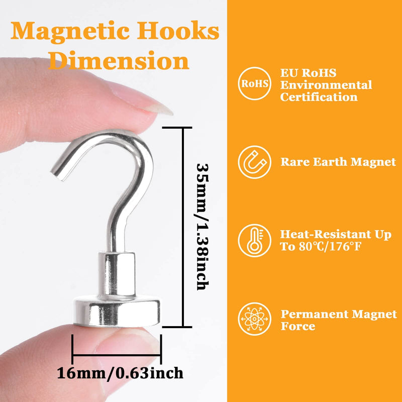 [Australia - AusPower] - 18Pcs Magnetic Hooks, 25lbs Strong Magnetic Hooks Heavy Duty, Key Holder Neodymium Magnet Hooks, Wall Magnetic Hooks for Hanging Refrigerator Kitchen Door Cruise Garage Ceiling Tool Storage E16mm_18p 