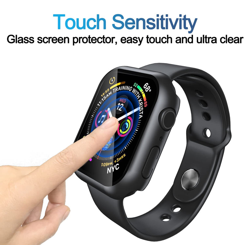 [Australia - AusPower] - Smiling 2 Pack Case Built in Tempered Glass Screen Protector Compatible with Apple Watch Series 9 2023/Series 8 /Series 7 45mm, Hard PC Case Overall Protective Cover-1 Black +1 Transparent Black + Transparent 