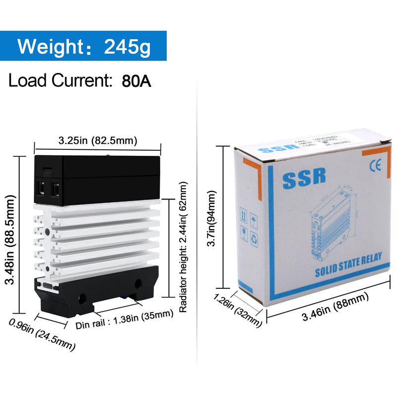 [Australia - AusPower] - SSR 80 DA Solid State Relay DC to AC (Input 3-32V DC Output 24-480V AC) with Radiator, 80A Din Mount SSR (DC to AC 80A) 