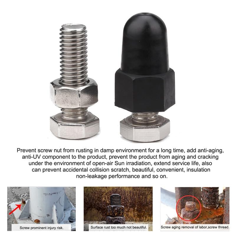 [Australia - AusPower] - 50 Pcs Black Hex Nut Bolt Covers, M14*22, Plastic, Protects Bolts from Rust, Dust, and Corrosion 