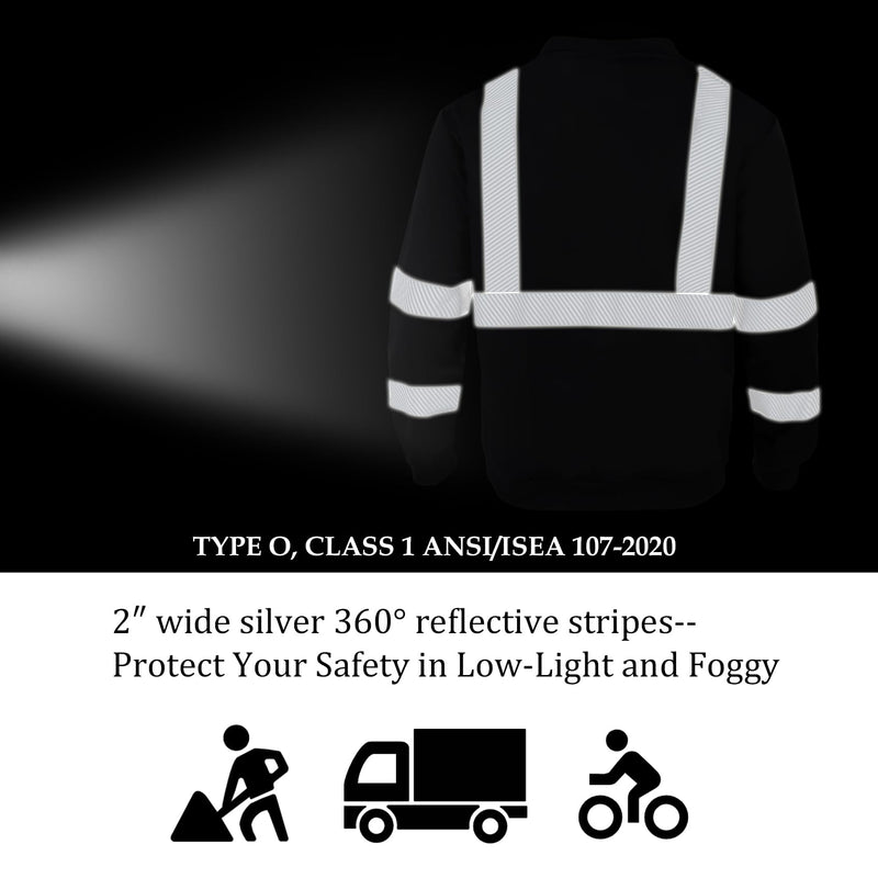 VENDACE Hi Vis Safety Sweatshirts for Men Reflective ANSI Class 3 High Visibility Construction Work Crew Sweatshirt No Hood Medium Black