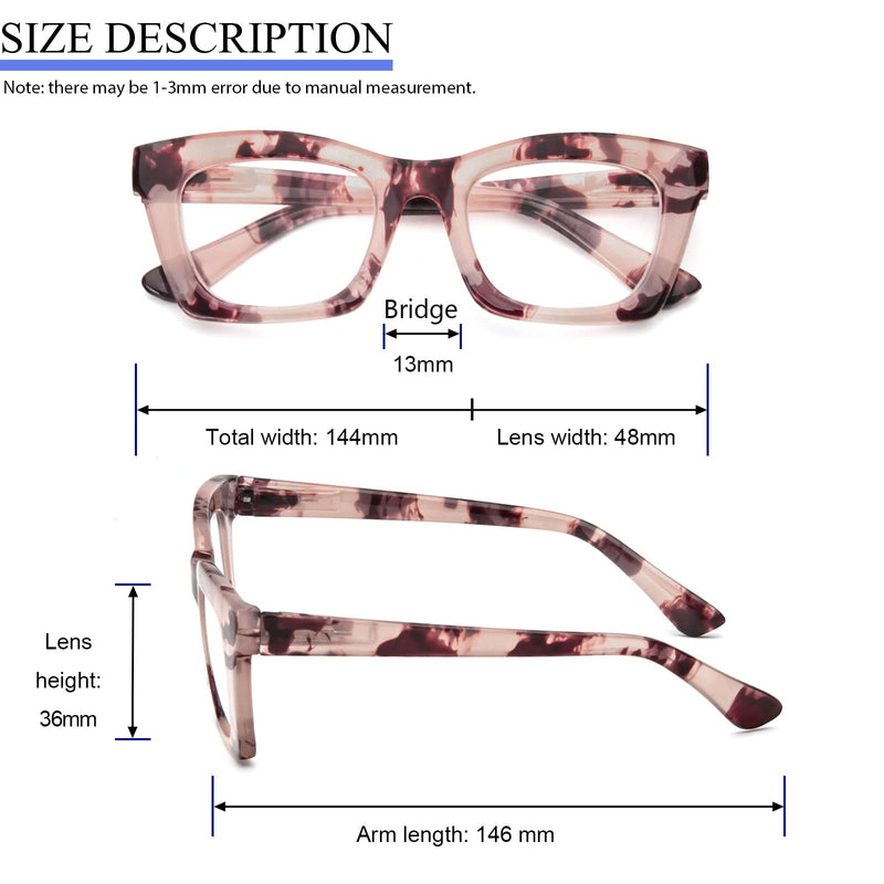 [Australia - AusPower] - REAVEE Oprah Style Reading Glasses for Women, Blue Light Blocking Cute Oversized Square Computer Readers Spring Hinge Black/Pink Leopard/Blackpink 1.5 x 
