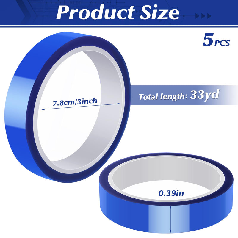 [Australia - AusPower] - 5 Rolls 20mm × 30m (98ft) Blue Sublimation Tape Heat Transfer Tape Sublimation Heat Resistant Tape, Heat Transfe Tape for Sublimation Printer Electronic Soldering, No Residue 