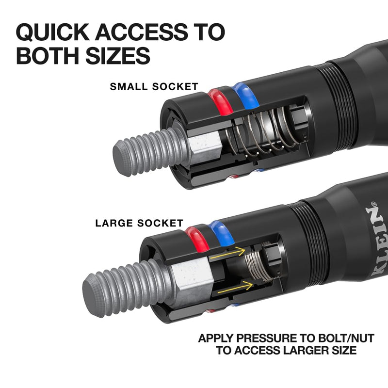 Klein Tools 654QS KNECT Quad Socket, 16 Sizes in 4 Sockets, 4-in-1 Color Coded SAE and Metric Impact Rated, Deep-Well Heavy Duty, 1/4-Inch Drive, 3-1/2 and 6-1/2-Inch Shaft 8 SAE + 8 Metric Sizes